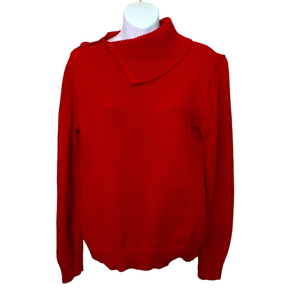 Chaps THICK RED KNIT SWEATER WITH SHOULDER BUTTON ACCENT SIZE MEDIUM